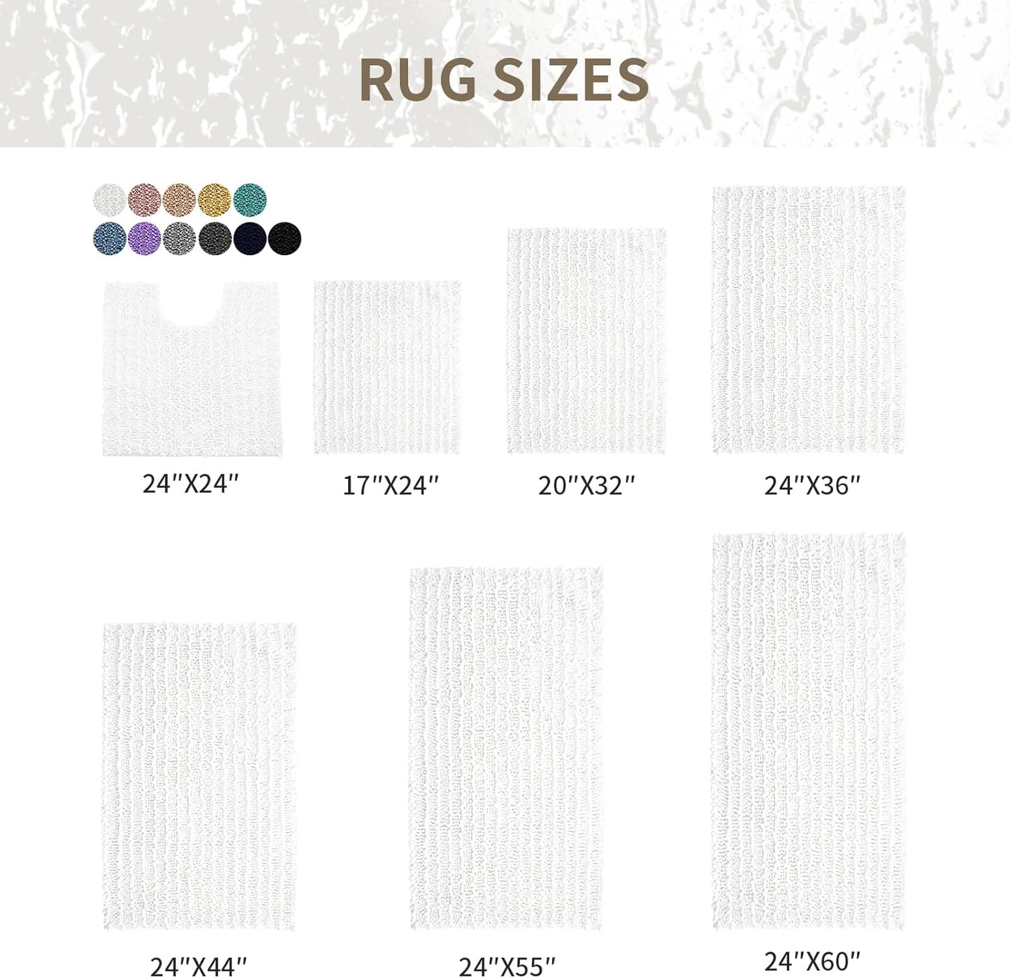 Skiennix Non-Slip Bathroom Rug - Extra Thick Soft Chenille, Quick Dry Plush Shaggy Mat | 32x20, White