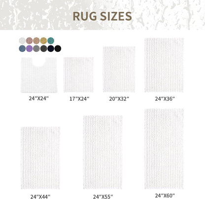 Skiennix Non-Slip Bathroom Rug - Extra Thick Soft Chenille, Quick Dry Plush Shaggy Mat | 32x20, White