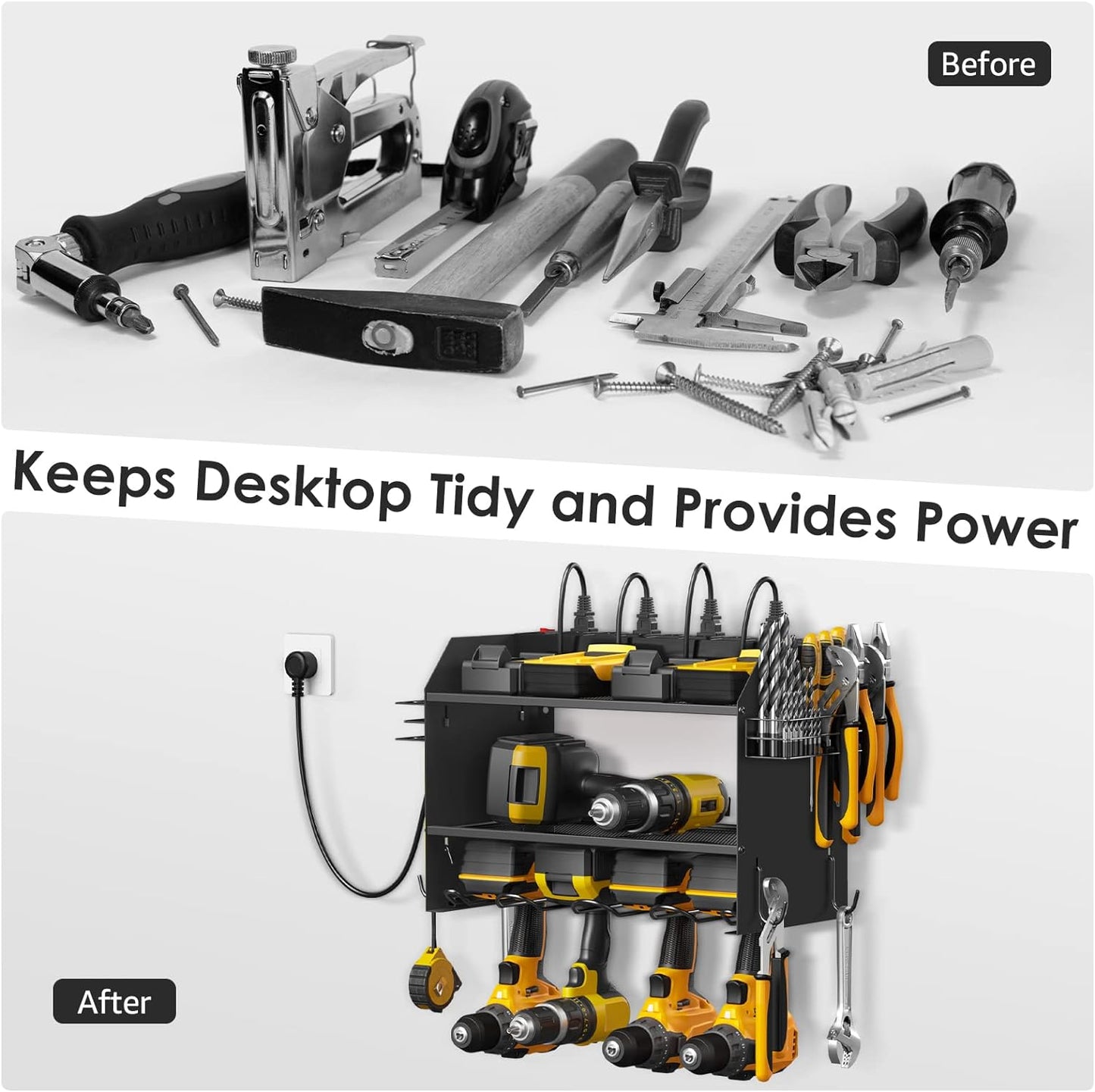 CCCEI Modular Power Tool Organizer - Wall Mount Charging Station & Heavy Duty Rack | Black, 2 Pack