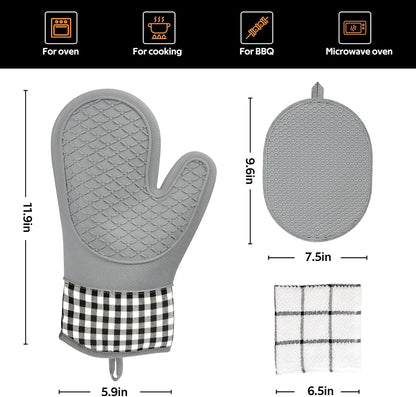 Skiennix Silicone Oven Mitts Set - Heat Resistant 4-Piece Bakeware Set with Pot Holders & Hot Pads