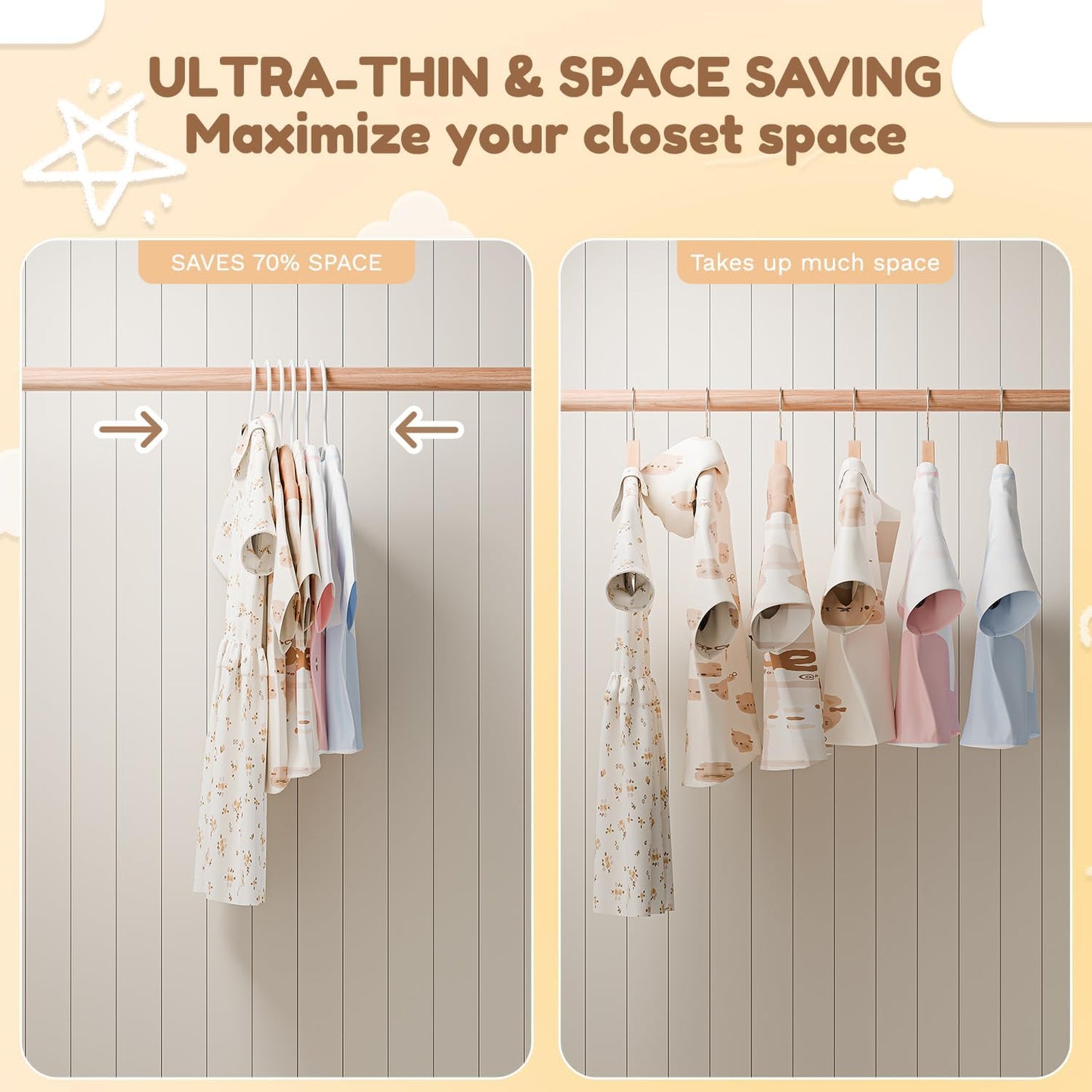 VILICK Kids Plastic Hangers - Non-Slip Baby Clothes Hangers for Infants | 50 Pack, White