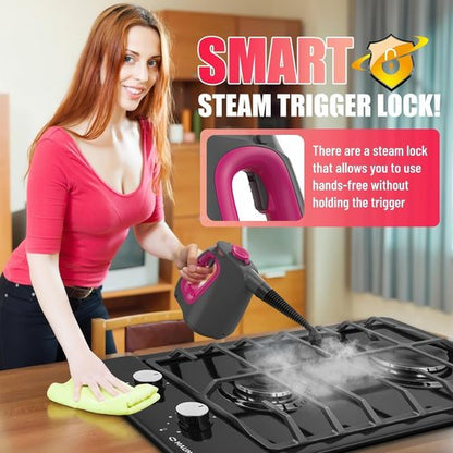 Heavy Duty Handheld Steam Cleaner for Cleaning with Lockable Steam Button&11pcs Accessories, Unlimited Water Addition for Continuous Steaming, Multi-Purpose Steamer for Cleaning Car, Grout (Purple)