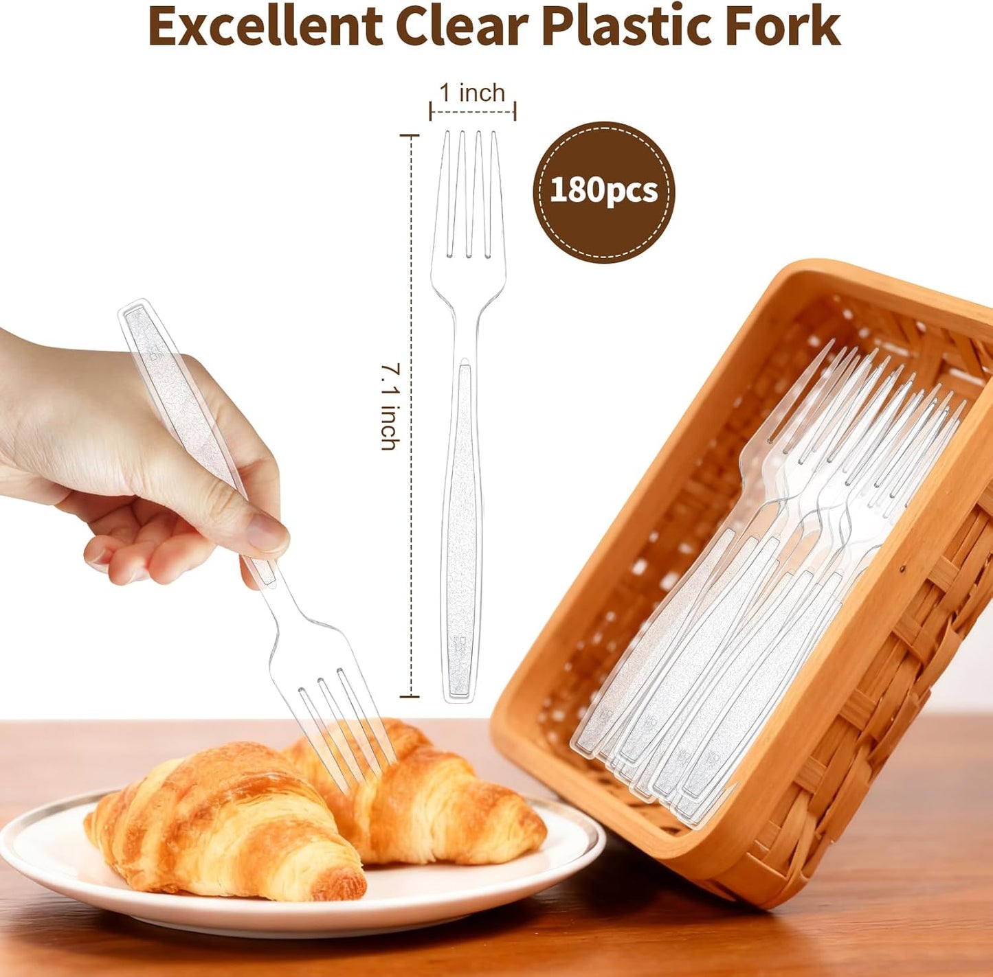 Skiennix 180 Count Heavy Duty Clear Plastic Forks - Durable, BPA-Free & Heat Resistant Utensils for Events
