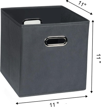 Skiennix Fabric Cube Storage Bins - Foldable Organizer with Dual Handles | Set of 6, Gray