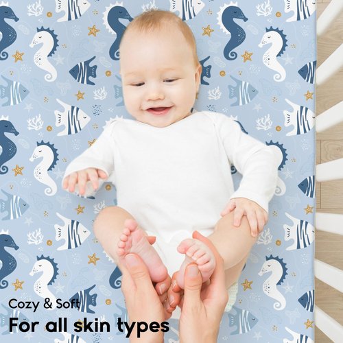 Yoofoss Pack and Play Sheets Fitted, Mini Crib Sheets 2-Pack for Pack N Play Mattress, Stretchy Playard Sheet, Soft and Breathable Submarine World
