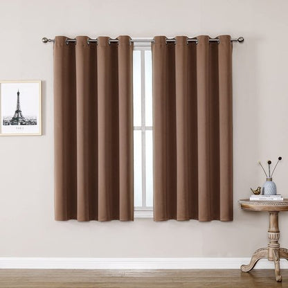 ChrisDowa Grommet Room Darkening Curtains for Bedroom and Living Room - 2 Panels Set Thermal Insulated Blackout Curtains (Cappuccino, 52W x 54L)