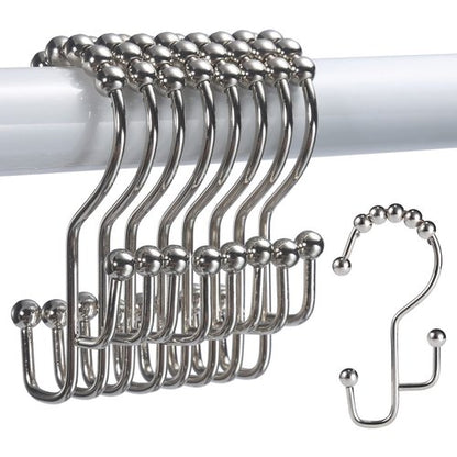 SUTINE Shower Curtain Hooks, 12 Pcs Double Shower Curtain Hooks Rings, Black Shower Curtain Hooks Rust Proof, Stainless Steel Bathroom Shower Hooks for Shower Curtain, Towels, Clothing, Nickel