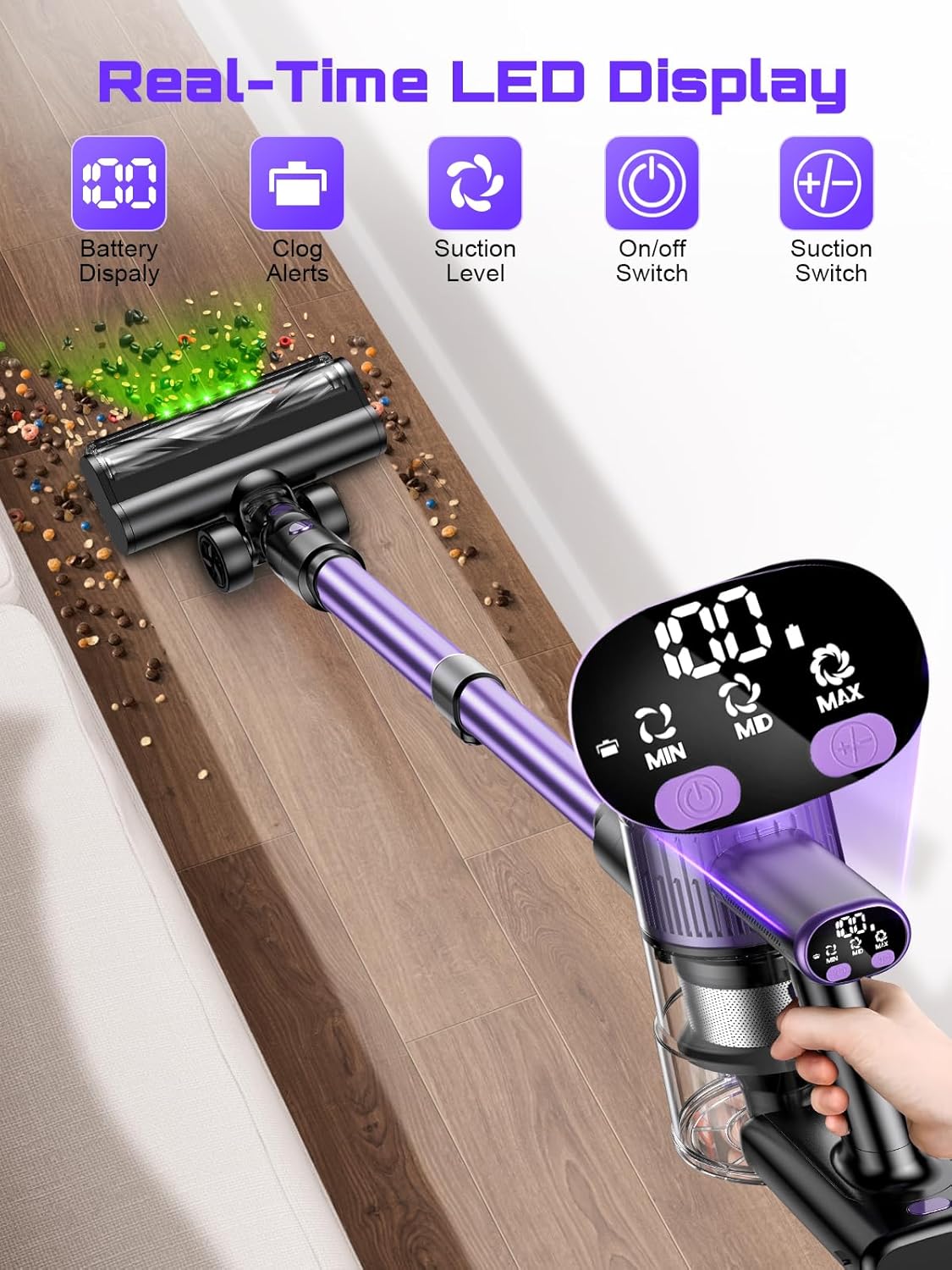 OIRFND Cordless Vacuum Cleaner - 10-in-1 Lightweight Stick Vacuum with Powerful Suction & Anti-Tangle Brush | Ideal for Home & Carpets