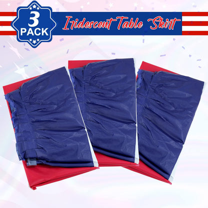 Patriotic Table Skirts by 3 Pack - Red, White & Blue Disposable Decorations | 2.4 x 14 Ft for 4th of July Celebrations