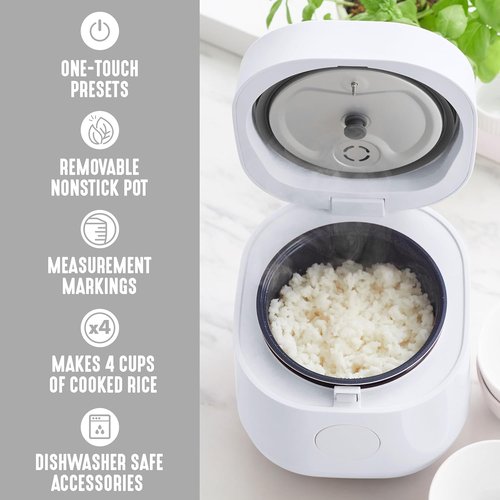 GreenLife Digital Rice Cooker - 2-Cup Capacity, PFAS-Free Nonstick Pot, One-Touch Presets, White