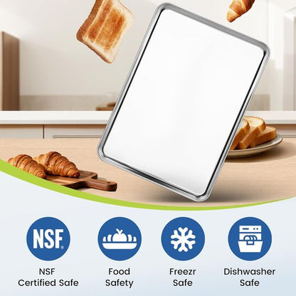 BIEAMA Stainless Steel Baking Sheet Pans - 6 Pack Cookie Sheets for Toaster Oven | Rust-Resistant, Dishwasher Safe, 17.3" L × 12.2" W × 1" H