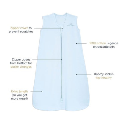 HALO SleepSack Wearable Blanket - 100% Cotton Swaddle Transition Bag, Baby Blue, Medium (6-12 Months)