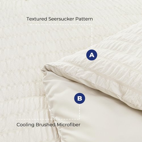 HYMOKEGE Ivory Twin XL Comforter Set Seersucker 5 Pieces, All Season Luxury Bed in a Bag for Bedroom, Bedding Set with Comforter, Sheets, Pillowcase & Sham
