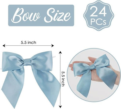 AIMUDI Satin Bows - Dusty Blue 5.5" Premade Ribbon Bows for Gift Wrapping | 24 Pack for Events & Crafts