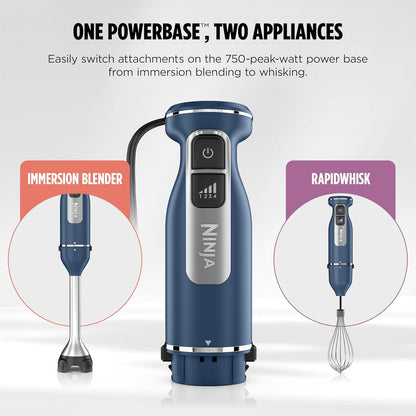 Ninja Immersion Blender - 4-Speed Hand Stick Blender with SplatterShield & PanProtect | Deep Navy, 4-Cup Vessel