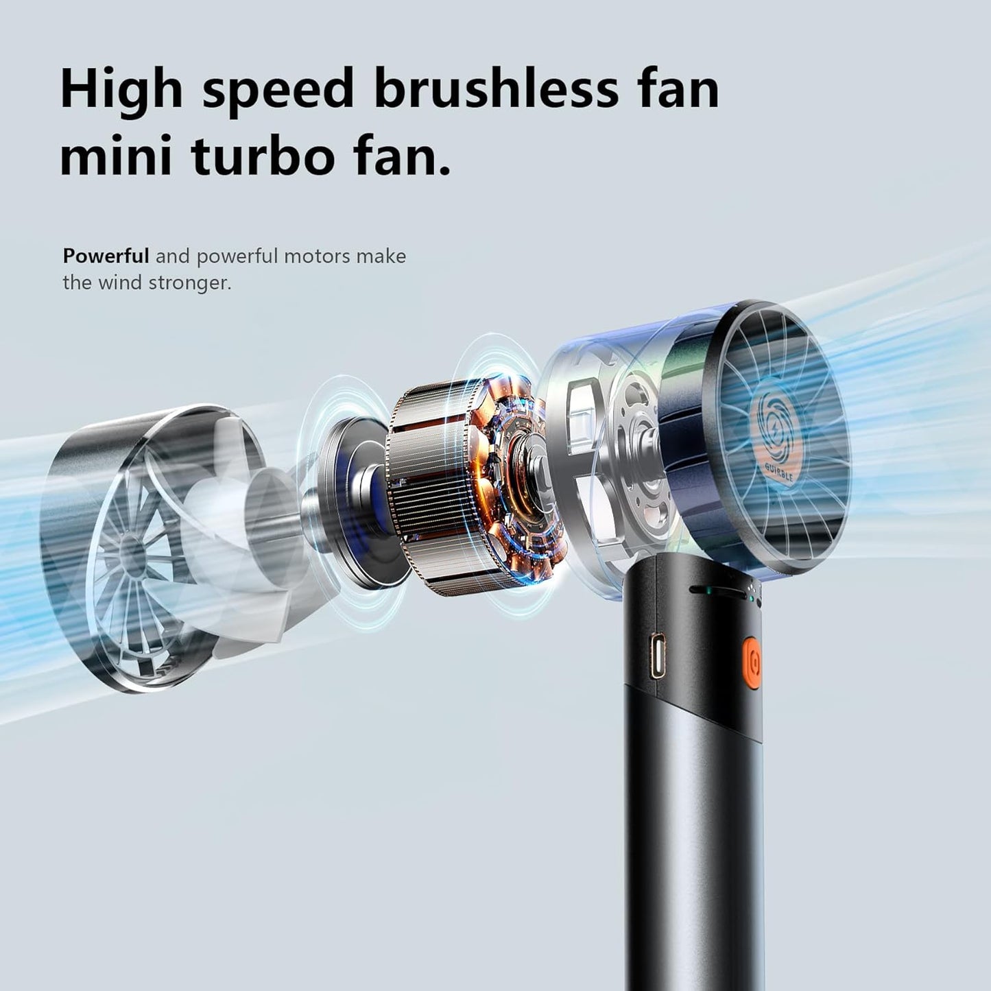 Skiennix Handheld Fan - Powerful Portable Turbo Fan | USB Rechargeable, 7000RPM, Black