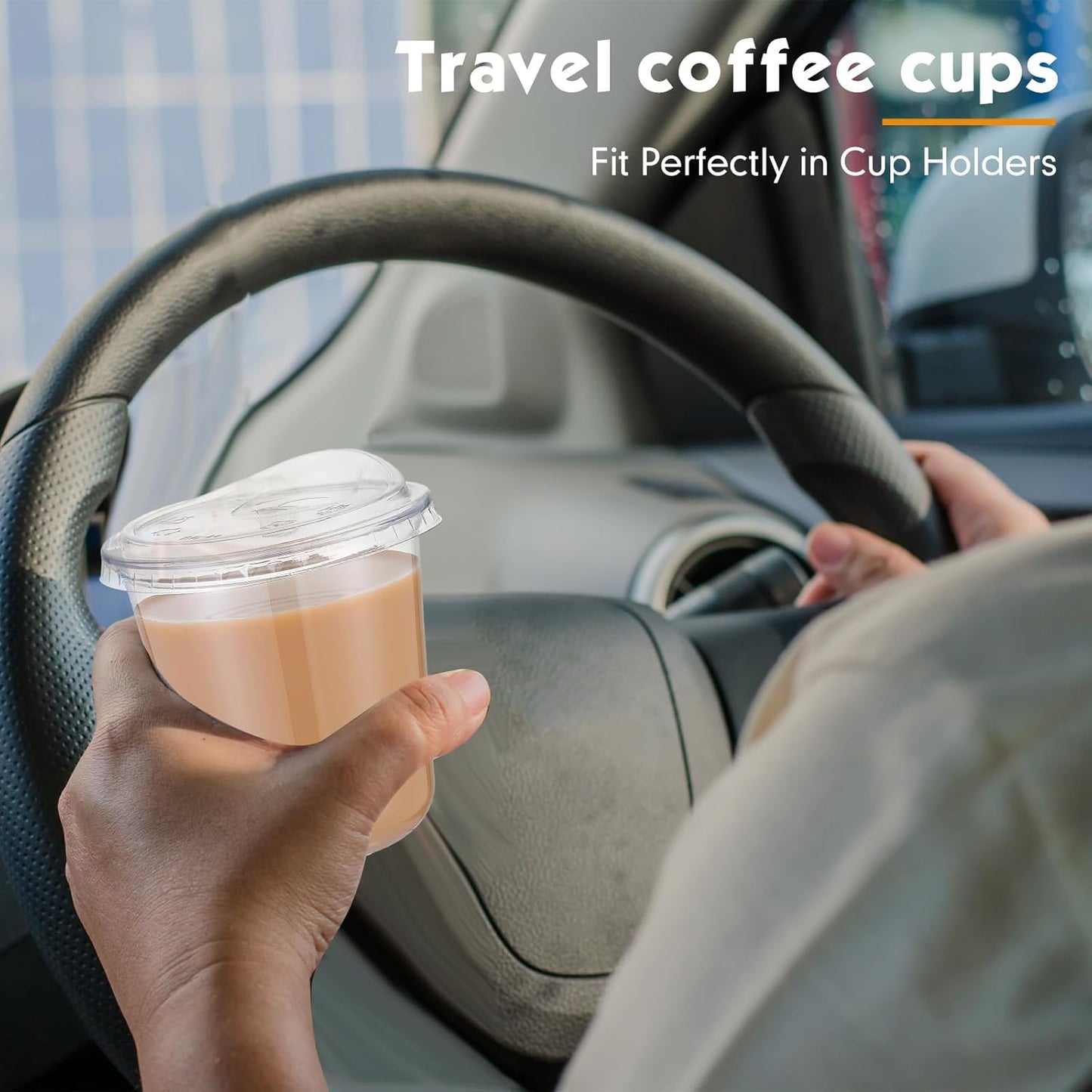 Ziliny 12 oz Clear Plastic Cups - Thickened Disposable PET Cups with Strawless Sip Lids | Perfect for Iced Coffee, Smoothies, and Parties
