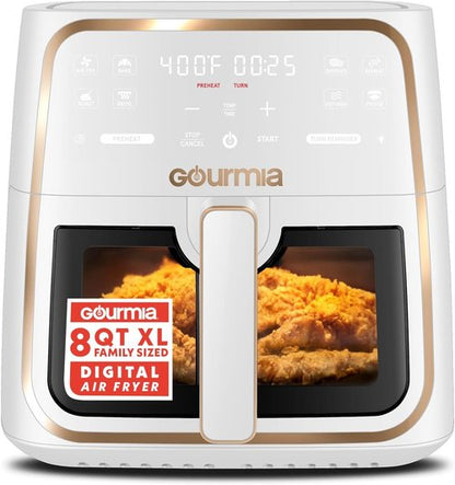 Gourmia 8 Qt Air Fryer - Digital Display, 8 Presets, FryForce 360° Technology & Easy View Window - White