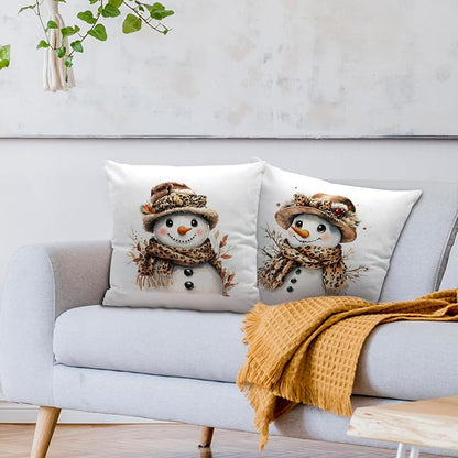 Leopard Snowman Pillow Covers 18x18 (Set of 2) - Xmas Rustic Decor, Flannel