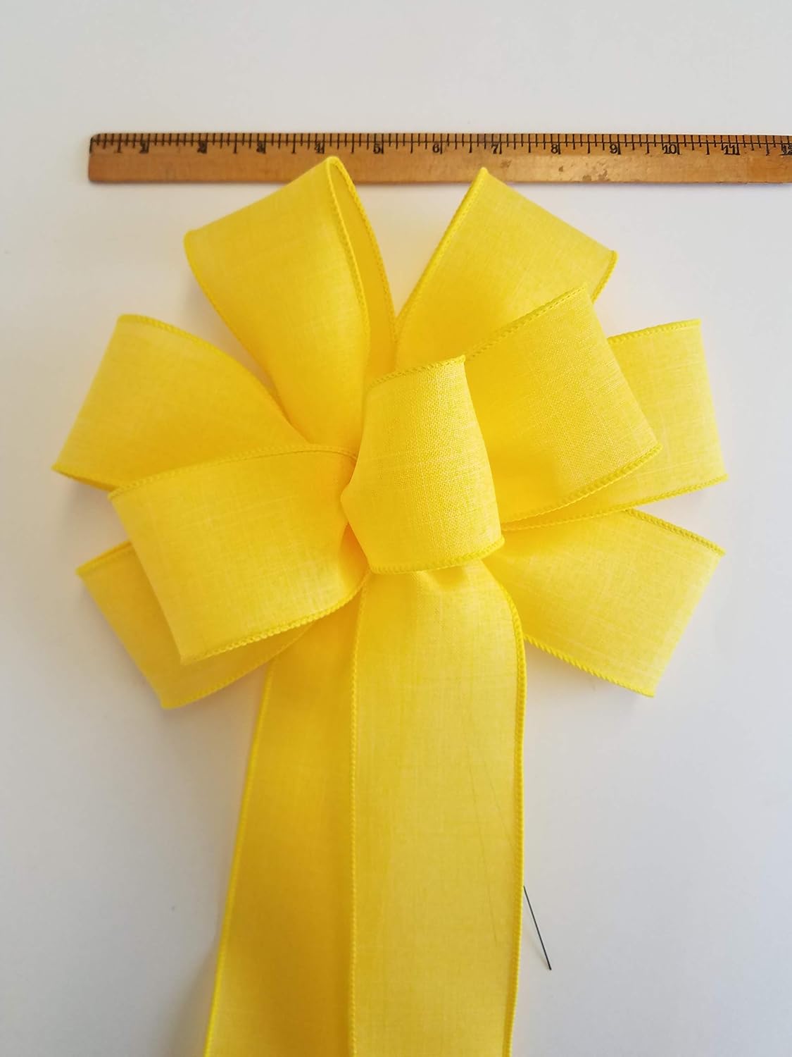 Skiennix Large 10" Handmade Yellow Linen Wired Wreath Bow - Perfect for Home Decor