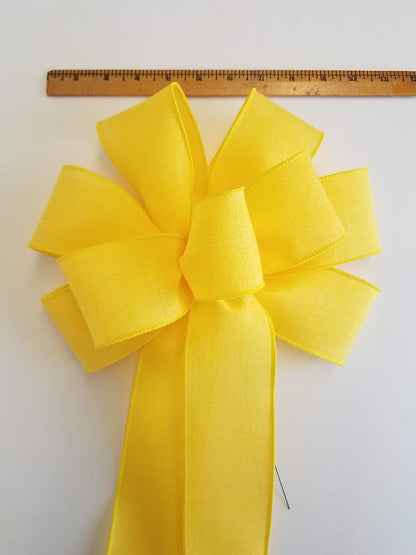 Skiennix Large 10" Handmade Yellow Linen Wired Wreath Bow - Perfect for Home Decor