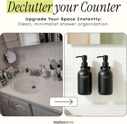 MaisoNovo Wall-Mounted Shampoo and Conditioner Dispenser Set - No Drill Black Shower Accessories