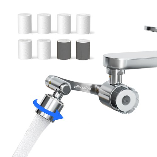 Frizzlife Water Filter for Sink Faucet Extender Aerator, 9pcs Filter Reduce 99% Chlorine, 1080° Rotating Brass Swivel Aerator, 2 Modes Attachment Faucet Filter for Skin Kitchen Bathroom Sink, FF1080