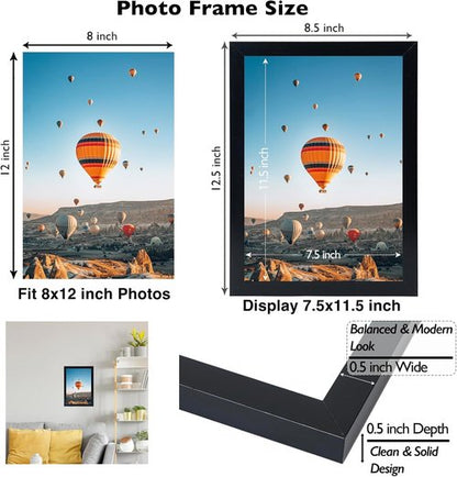 JCJMY 8x12 Black Picture Frame - Versatile Wall & Tabletop Display with Shatter-Resistant Plexiglass