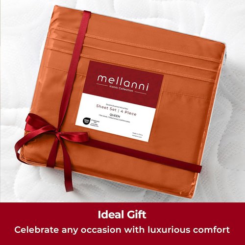 Mellanni Split King Sheets Set - 5 PC Iconic Collection Bedding - Hotel Luxury, Extra Soft, Cooling Bed Sheets - Wrinkle, Fade, Stain Resistant (Split King, Terracotta)