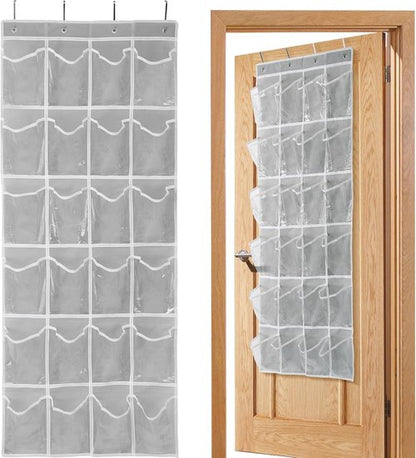 GOMAJI Over The Door 24 Pocket Shoe Organizer - Space-Saving Storage Solution, Gray (64" X 19")