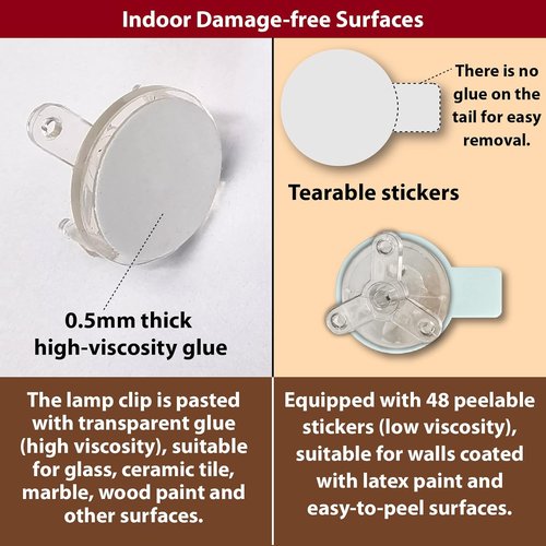 HXWEIYE Mini Adhesive Light Clips - 40 Pack All-Purpose Holiday Decorating Hooks for Indoor & Outdoor Use