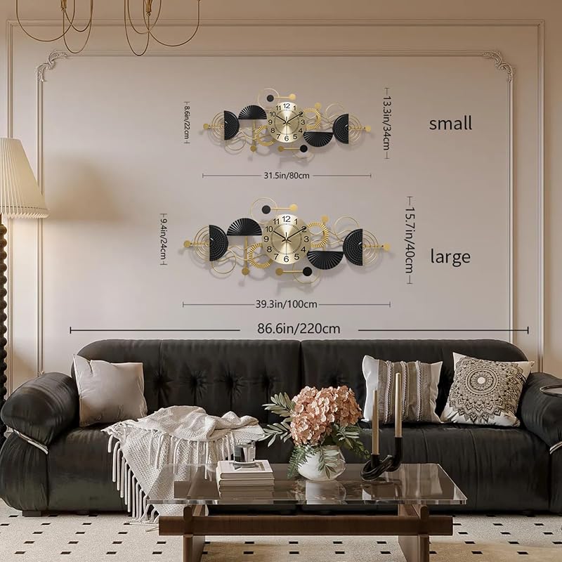 Gold Decorative Wall Clock - 3D Metal Frame Quartz Silent Large Wall Clock (Variation: Gold-lines+Small)