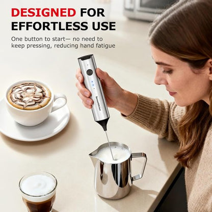 Bonsenkitchen Rechargeable Milk Frother - 3-Speed Handheld Electric Whisk for Lattes & Cappuccinos