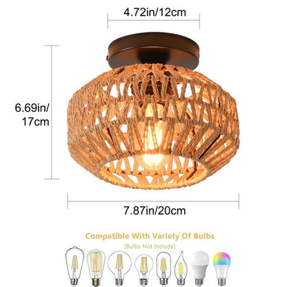 IHENGYANLT 2 Pack Farmhouse Light Fixtures Ceiling Mount,Mini Rattan Boho Semi Flush Mount Ceiling Light,Hand Woven Hallway Light Fixtures for Bedroom Entryway Nursery Study Room