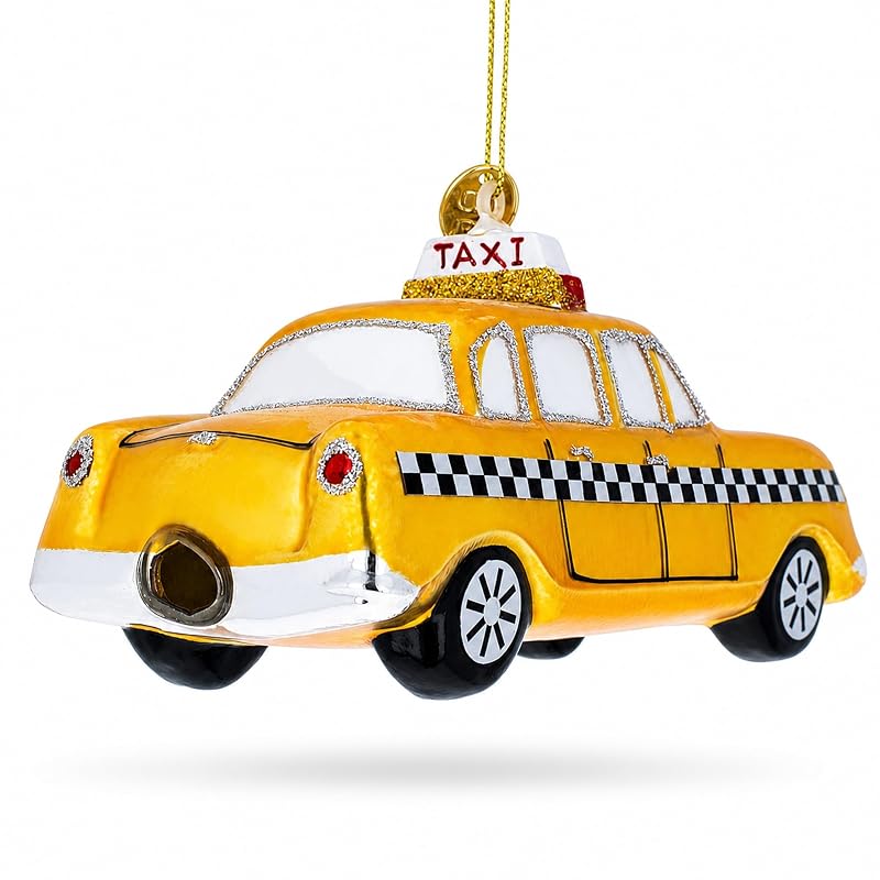 Yellow Taxi Glass Ornament - Handcrafted Christmas Ball by BestPysanky