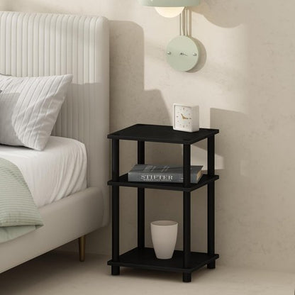 Furinno 3-Tier Open Storage Nightstand - Durable Plastic Poles | Americano/Black Finish