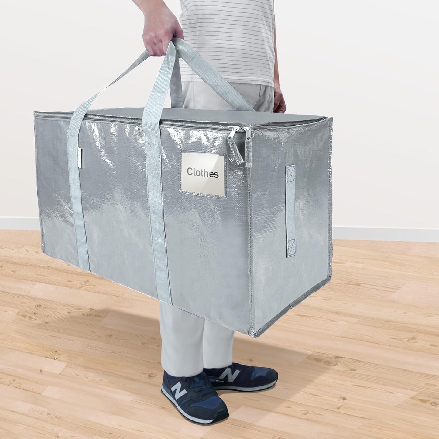 TICONN Extra Large Moving Bags - Heavy Duty Storage with Zippers & Handles | 6 Pack in Light Grey