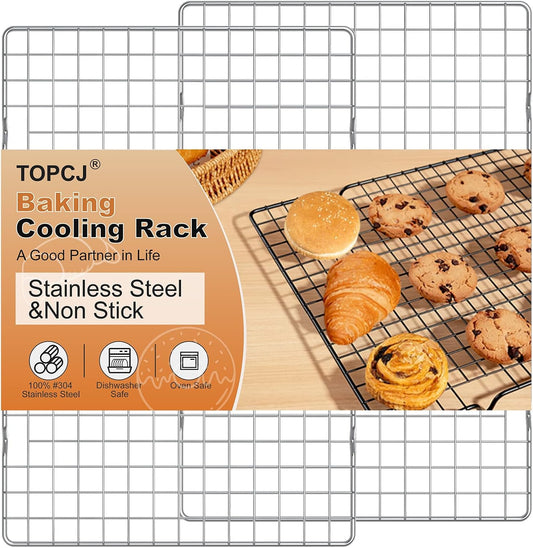 TOPCJ Cooling Rack Set - 2PCS Heavy Duty Stainless Steel Baking Racks | 10” x 15” Non-Stick Design for Grilling & Roasting