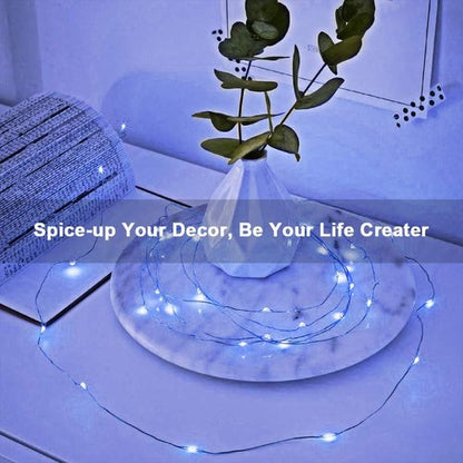 Ariceleo LED Fairy Lights - Battery Operated Copper Wire String Lights | 5m/16ft Blue for Bedroom & Events