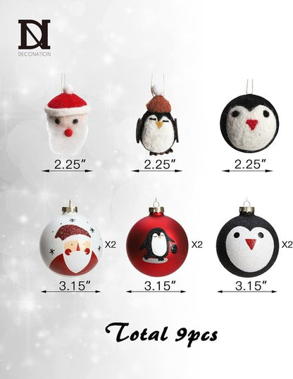 DN DECONATION Black and White Christmas Ornament - Cute Hand-Painted Santa Ball for Tree | Red Glass Decoration
