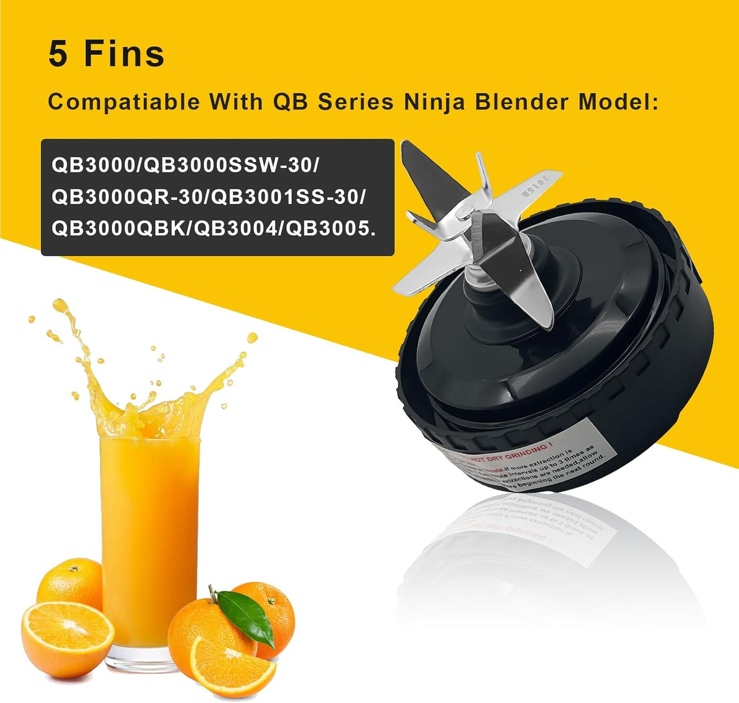 Ninja 5 Fins Blender Blade Replacement - Compatible with Ninja QB3001SS & 16oz Cup | 3.35-Inch Fins