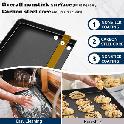 P&P CHEF 16-Inch Non-Stick Baking Cookie Sheet Pan - Durable Carbon Steel Oven Tray for Bread, Meat & Vegetables