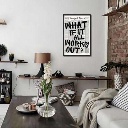 Skiennix Trendy Black and White Framed Wall Art | "What If It All Works Out" Poster for Stylish Dorm Decor
