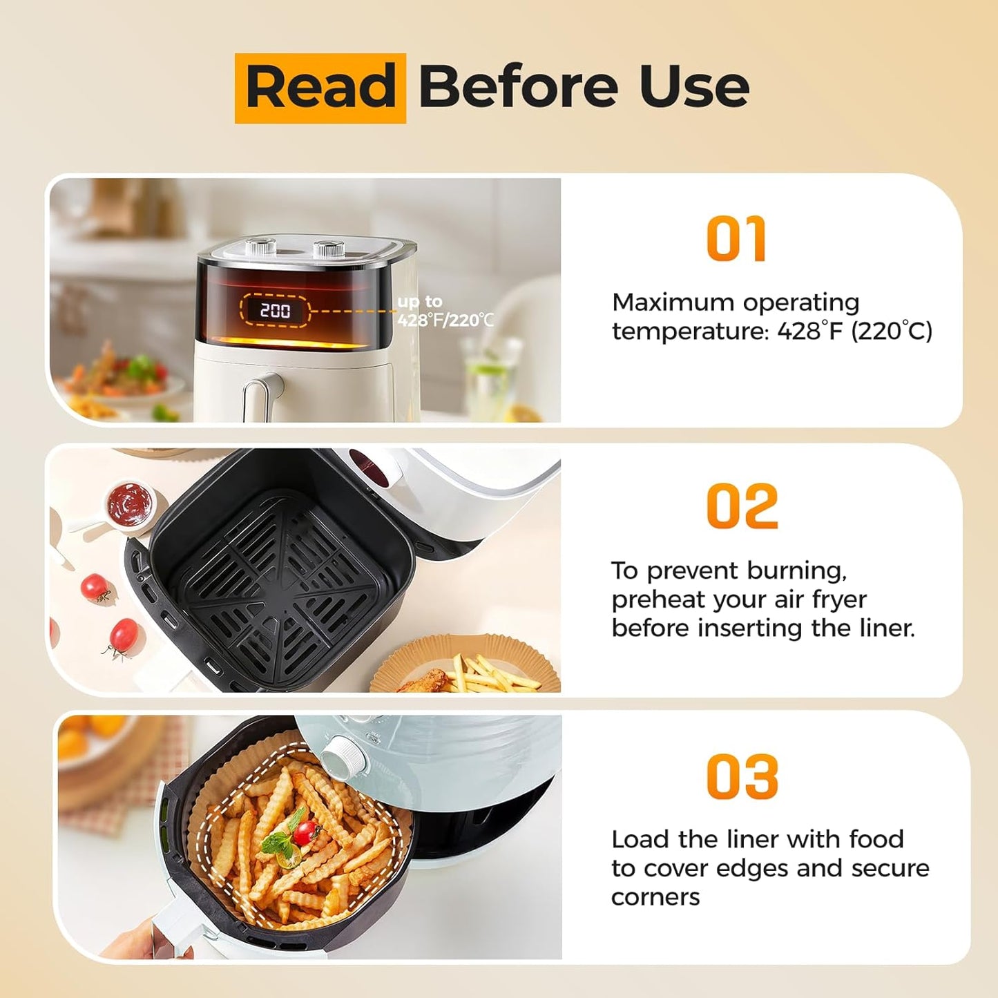 Vailnd Air Fryer Liners - 150 Pcs Heavy-Duty Unbleached Parchment Paper Sheets | Non-Stick & Grease-Resistant