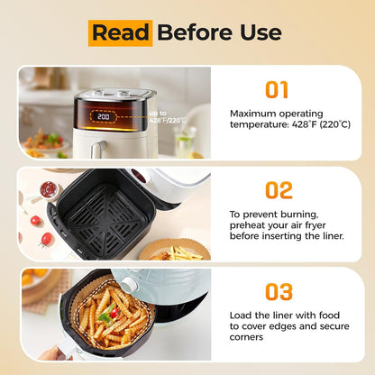Skiennix 360 Pcs Air Fryer Liners - 8" Square Unbleached Parchment Paper, Non-Stick & Leakproof