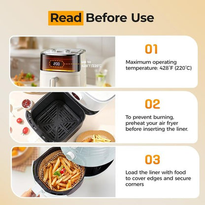Air Fryer Liners | 500 Pcs Unbleached Parchment Paper, Non-Stick & Leakproof 8" Square