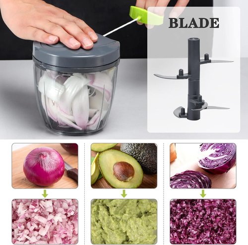 Cambom Manual Food Chopper - BPA-Free Vegetable Cutter for Onions, Fruits & Nuts | 900ml Grey