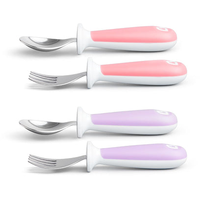Munchkin® Raise™ Toddler Fork and Spoon Utensil Set - BPA Free, Rest Keeps Tips Off Table, 4 Pack, Pink/Purple