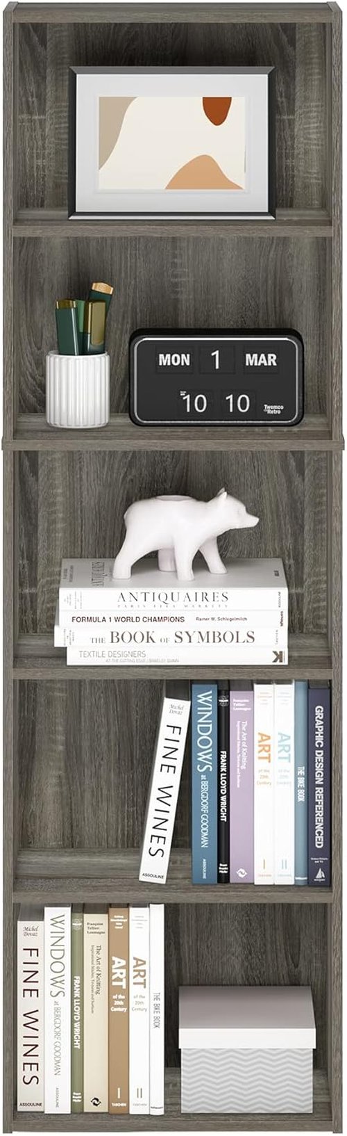 Furinno LUDER 5-Tier Bookshelf - Open Shelves for Easy Assembly | French Oak, 9.4 x 15.8 x 52 Inches