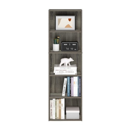 Furinno LUDER Book Shelf, 5-Tier Bookshelf, Bookcase with Open Shelves, 9.4 x 15.8 x 52, Easy Assembly, for Living Room, Bedroom, Home Office, French Oak